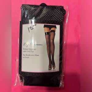 Fishnet stocking with vinyl top black